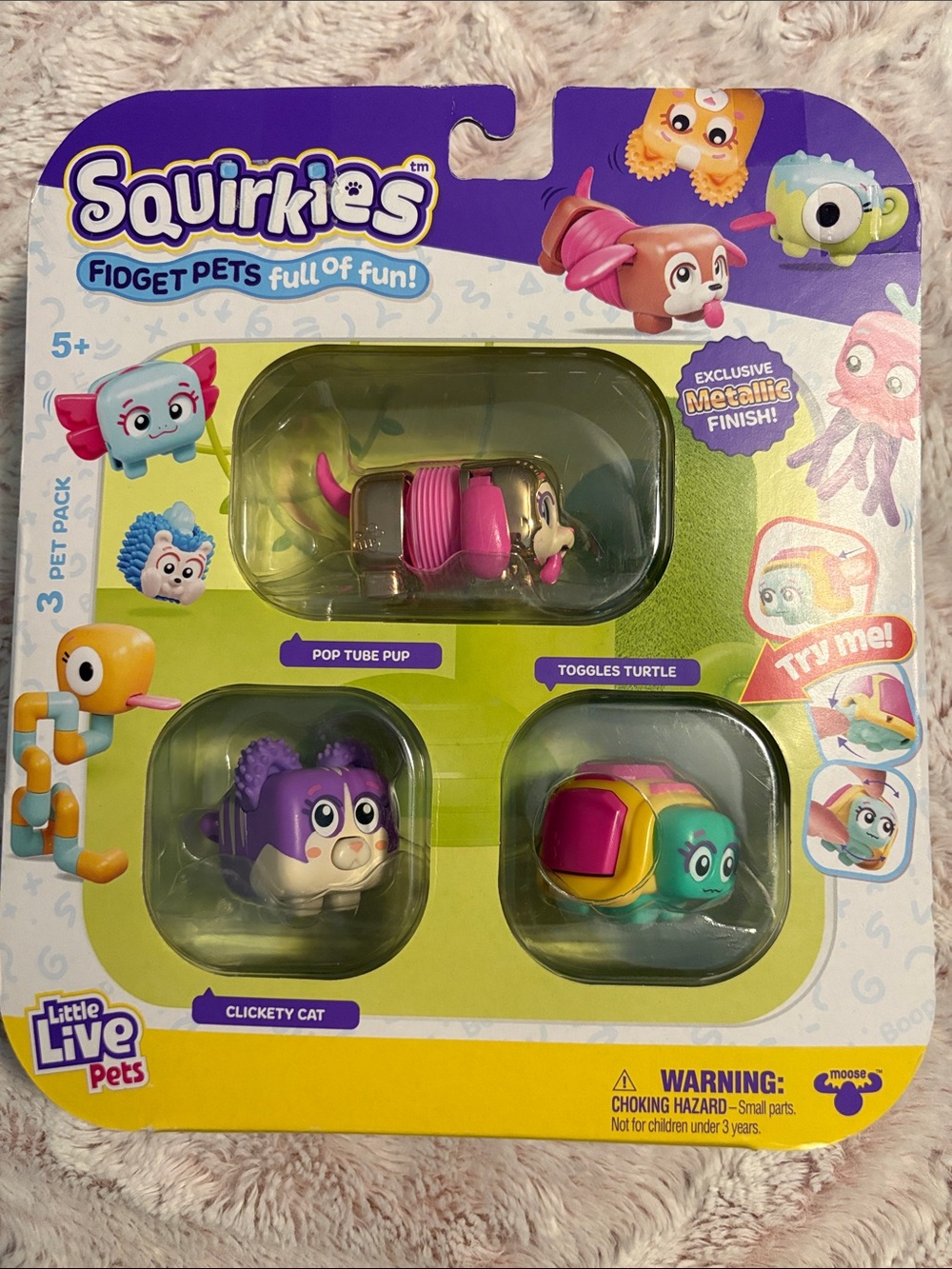 Squinkies 3-Pack Fidget Pets - Metallic Pink & Purple